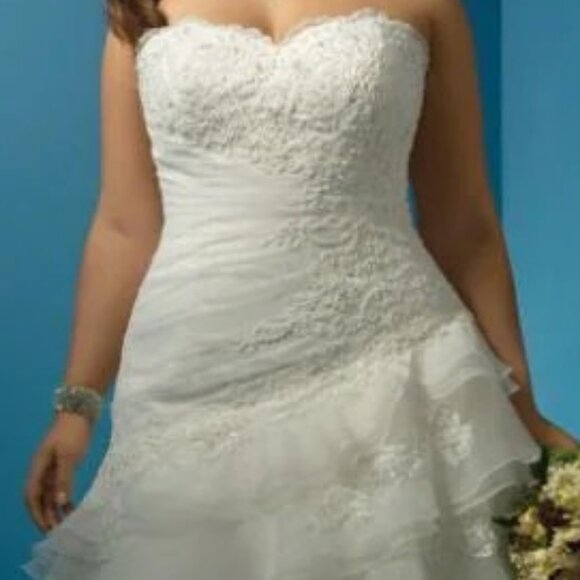 Alfred Angelo Size 18 Ivory Organza Sweetheart Bodice A-Line Skirt Style# 2123 - Picture 2 of 16